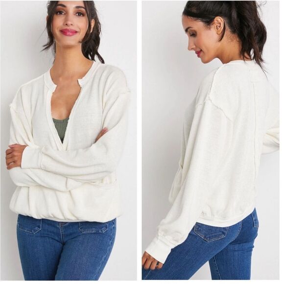 Free People Anyway Textured Tee In Gardenia - Picture 1 of 5